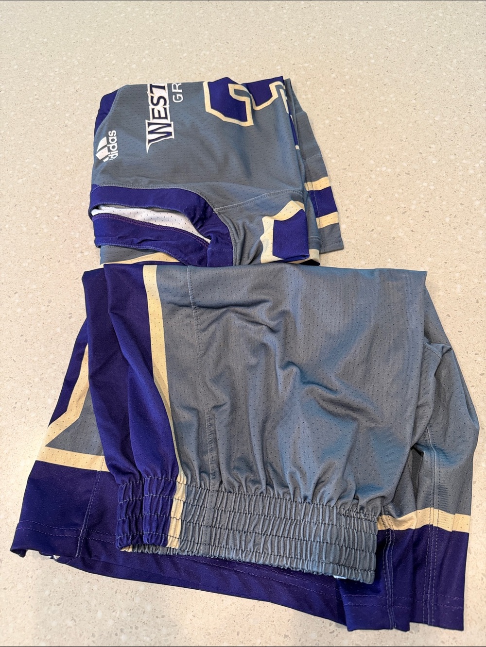 adidas Gray, Purple & Cream Athletic Shorts with Team Stripe